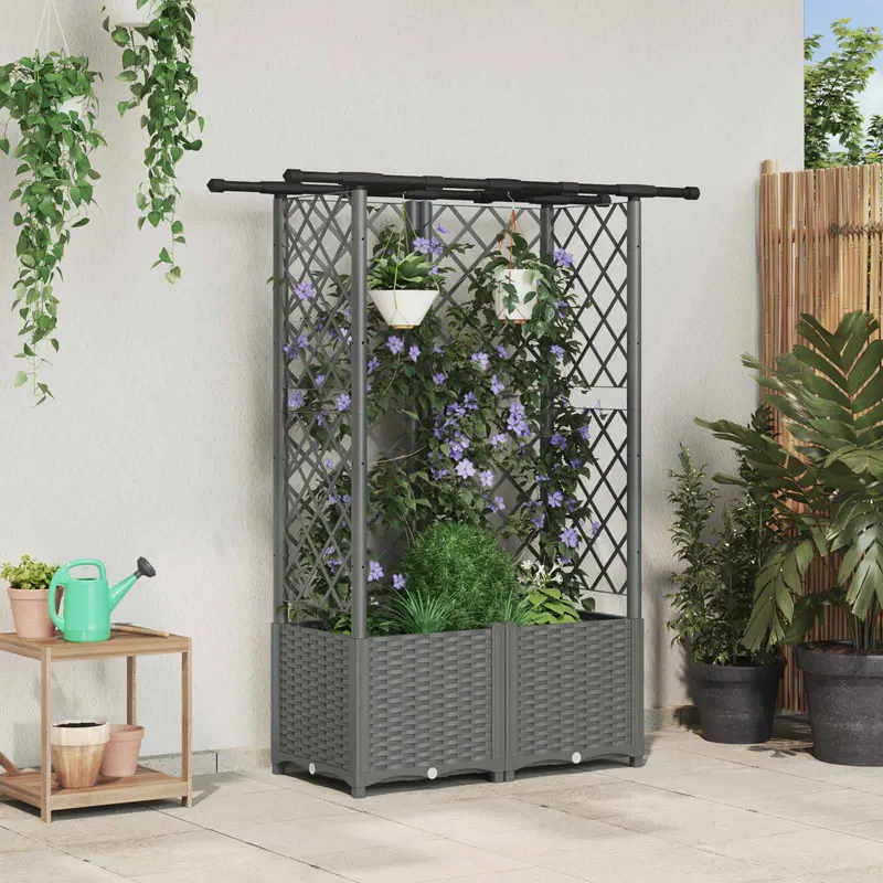 Vidaxl verhoogd bed met trellis en dak lichtgrijs 124 x 40 x 136 cm pp