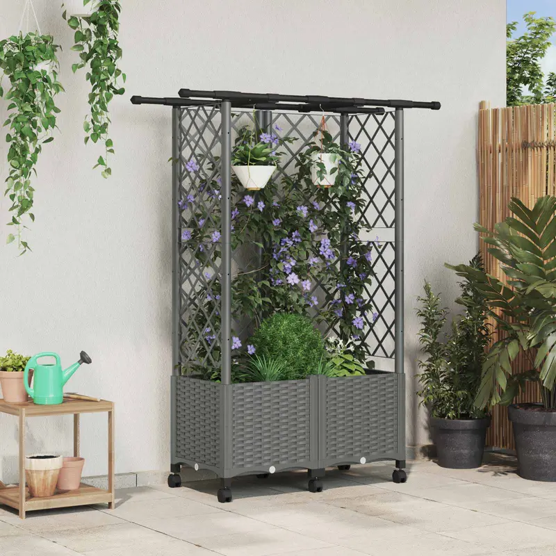 Vidaxl verhoogd bed met trellis en dak lichtgrijs 124 x 40 x 142 cm pp