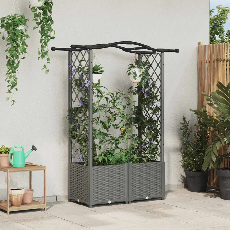 Vidaxl verhoogd bed met trellis en dak lichtgrijs 125 x 40 x 138 cm pp