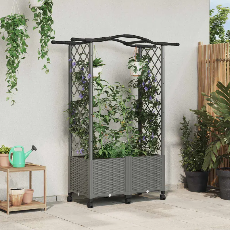 Vidaxl verhoogd bed met trellis en dak lichtgrijs 125 x 40 x 144 cm pp