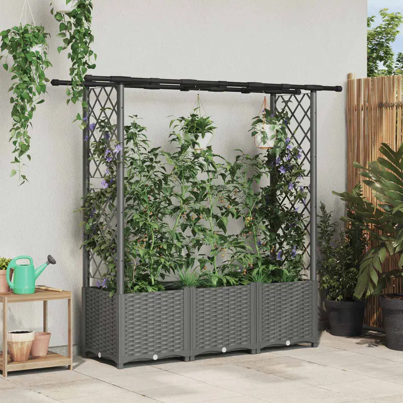 Vidaxl verhoogd bed met trellis en dak lichtgrijs 162,5 x 40 x 136 cm