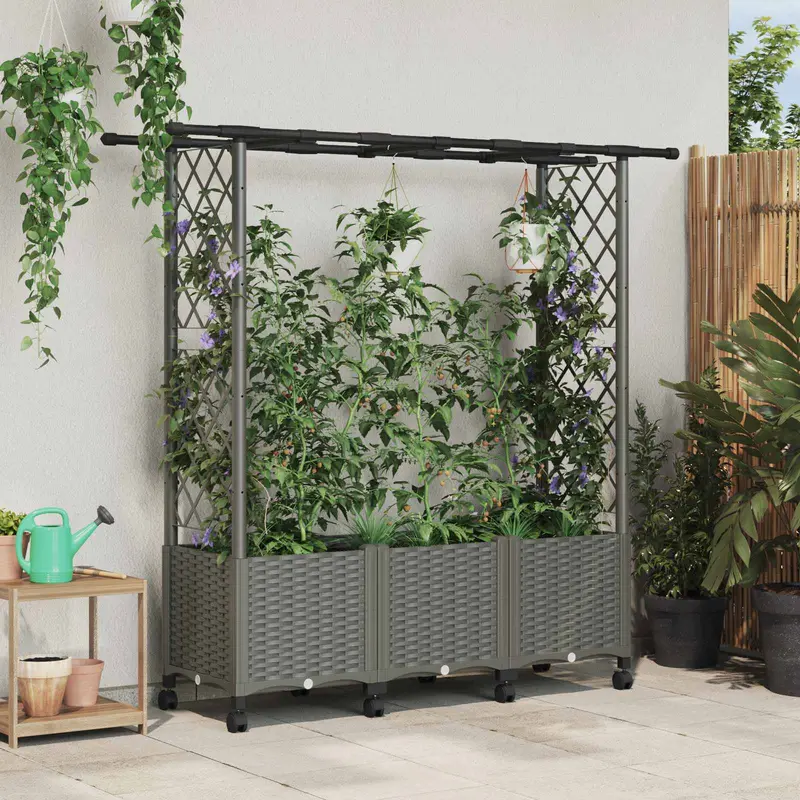 Vidaxl verhoogd bed met trellis en dak lichtgrijs 162,5 x 40 x 142 cm