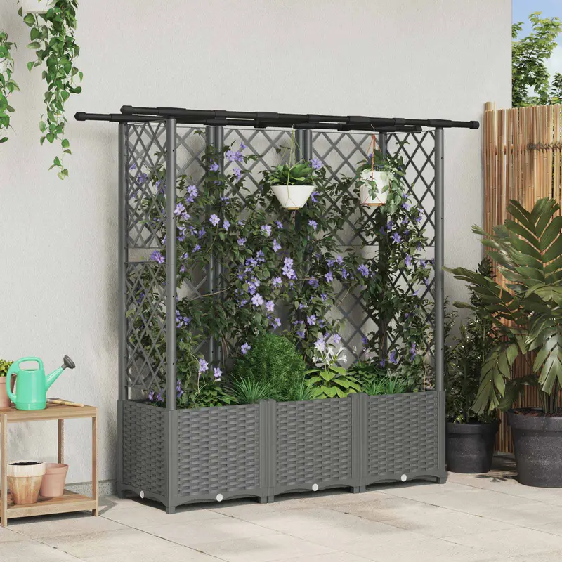 Vidaxl verhoogd bed met trellis en dak lichtgrijs 163,5 x 40 x 136 cm