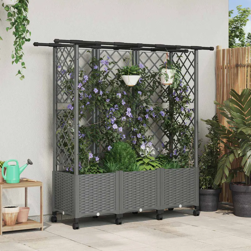 Vidaxl verhoogd bed met trellis en dak lichtgrijs 163,5 x 40 x 142 cm