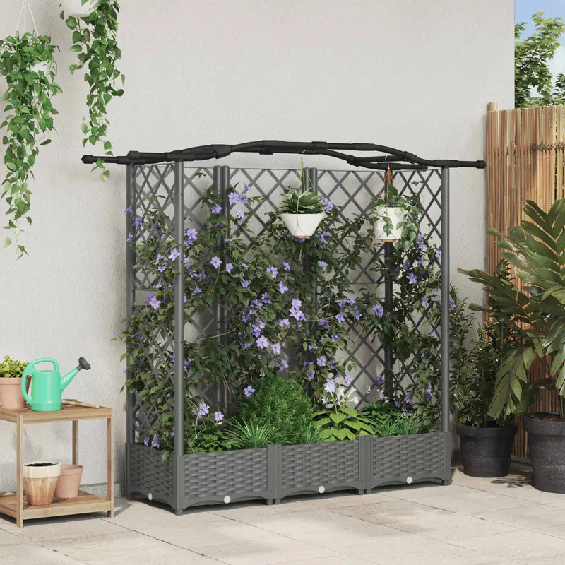 Vidaxl verhoogd bed met trellis en dak lichtgrijs 163 x 40 x 123 cm pp