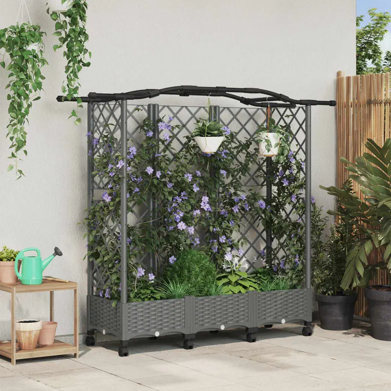 Vidaxl verhoogd bed met trellis en dak lichtgrijs 163 x 40 x 129 cm pp