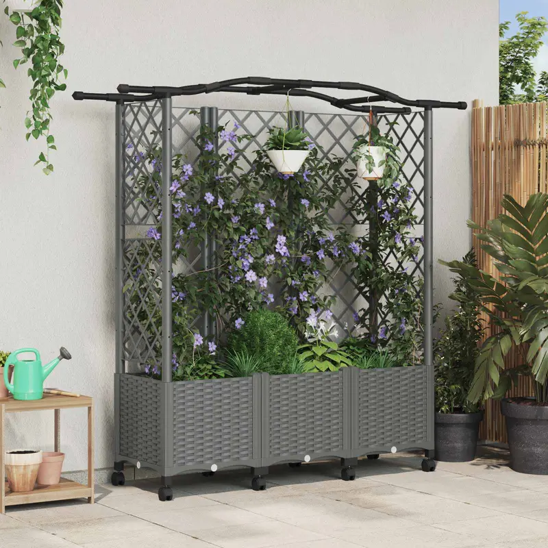 Vidaxl verhoogd bed met trellis en dak lichtgrijs 163 x 40 x 144 cm pp