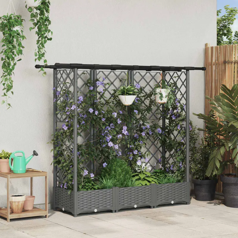 Vidaxl verhoogd bed met trellis en dak lichtgrijs 164 x 40 x 121 cm pp