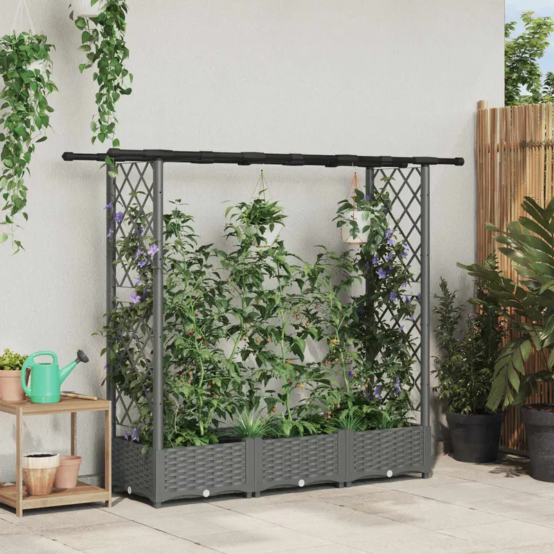Vidaxl verhoogd bed met trellis en dak lichtgrijs 164 x 40 x 121 cm pp