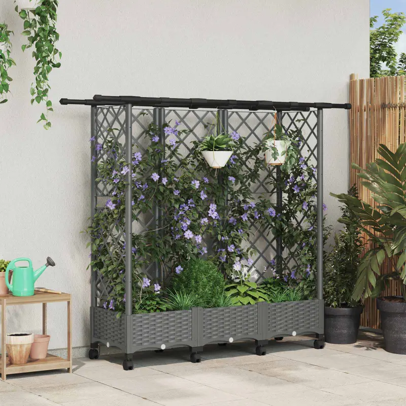 Vidaxl verhoogd bed met trellis en dak lichtgrijs 164 x 40 x 127 cm pp