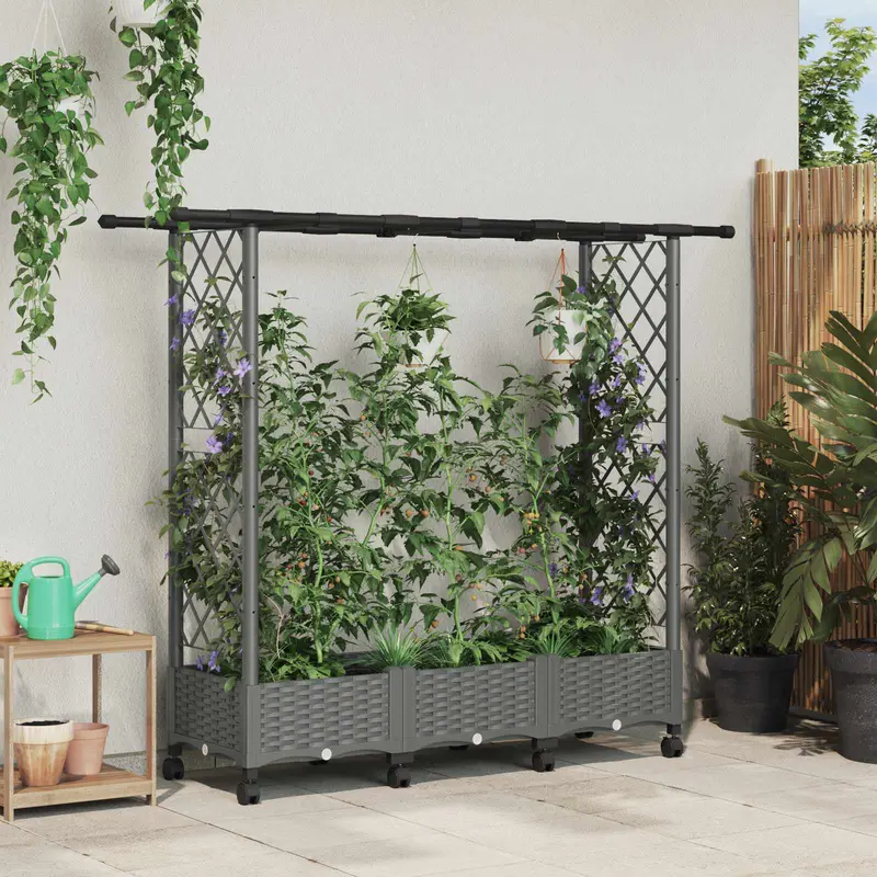 Vidaxl verhoogd bed met trellis en dak lichtgrijs 164 x 40 x 127 cm pp