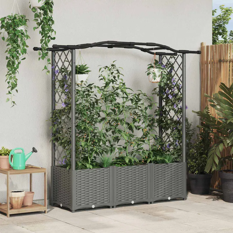 Vidaxl verhoogd bed met trellis en dak lichtgrijs 164 x 40 x 138 cm pp