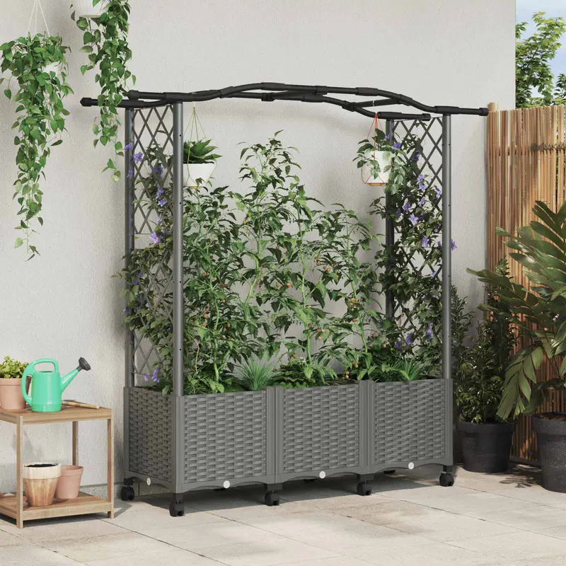 Vidaxl verhoogd bed met trellis en dak lichtgrijs 164 x 40 x 144 cm pp