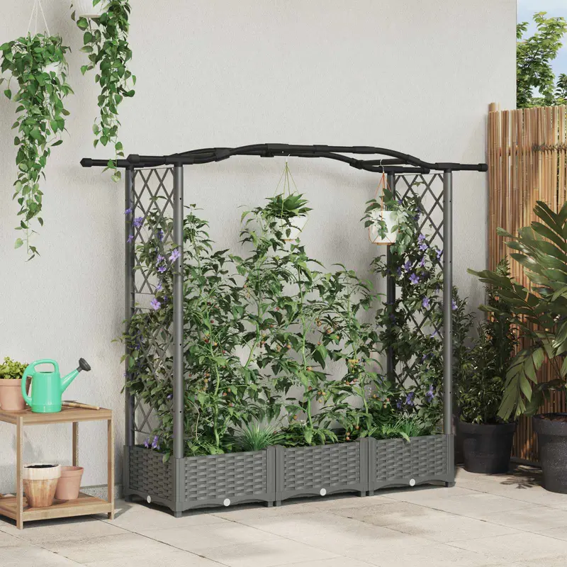 Vidaxl verhoogd bed met trellis en dak lichtgrijs 169 x 40 x 123 cm pp