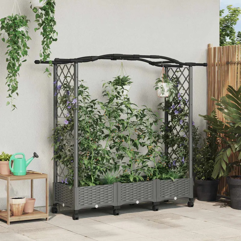 Vidaxl verhoogd bed met trellis en dak lichtgrijs 169 x 40 x 129 cm pp