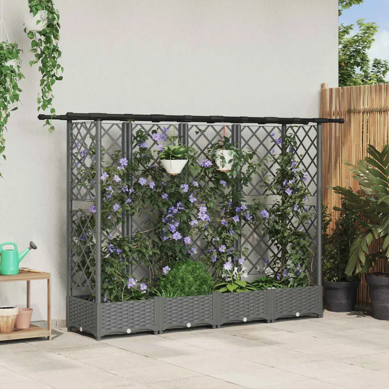 Vidaxl verhoogd bed met trellis en dak lichtgrijs 202,5 x 40 x 121 cm