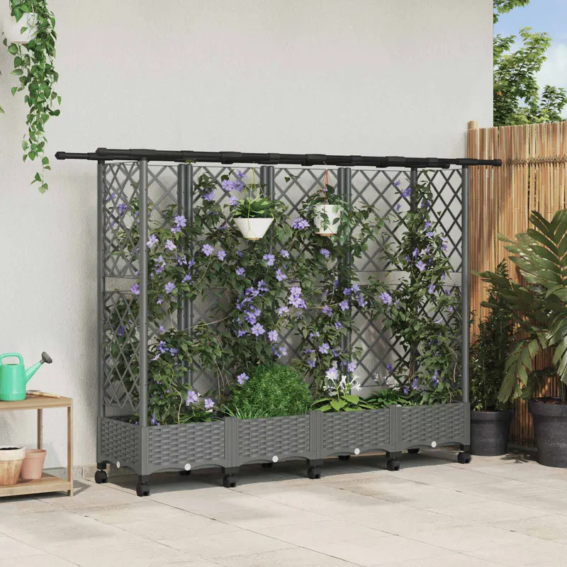 Vidaxl verhoogd bed met trellis en dak lichtgrijs 202,5 x 40 x 127 cm