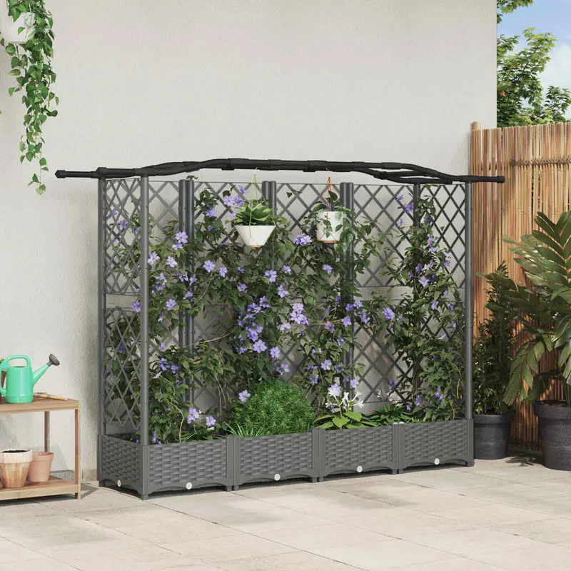 Vidaxl verhoogd bed met trellis en dak lichtgrijs 203,5 x 40 x 123 cm