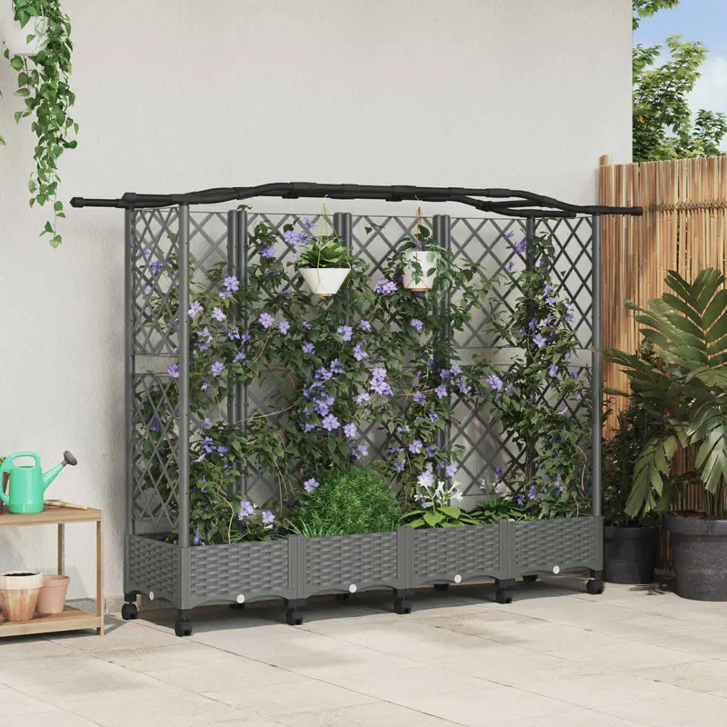 Vidaxl verhoogd bed met trellis en dak lichtgrijs 203,5 x 40 x 129 cm