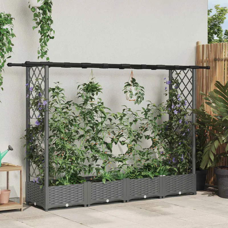 Vidaxl verhoogd bed met trellis en dak lichtgrijs 203 x 40 x 121 cm pp