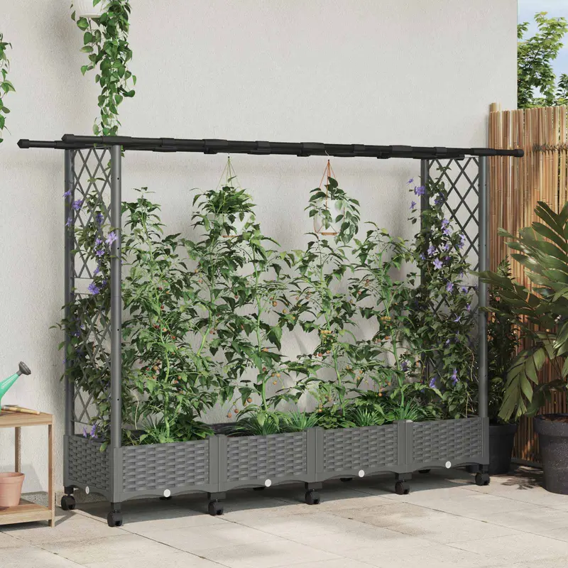 Vidaxl verhoogd bed met trellis en dak lichtgrijs 203 x 40 x 127 cm pp