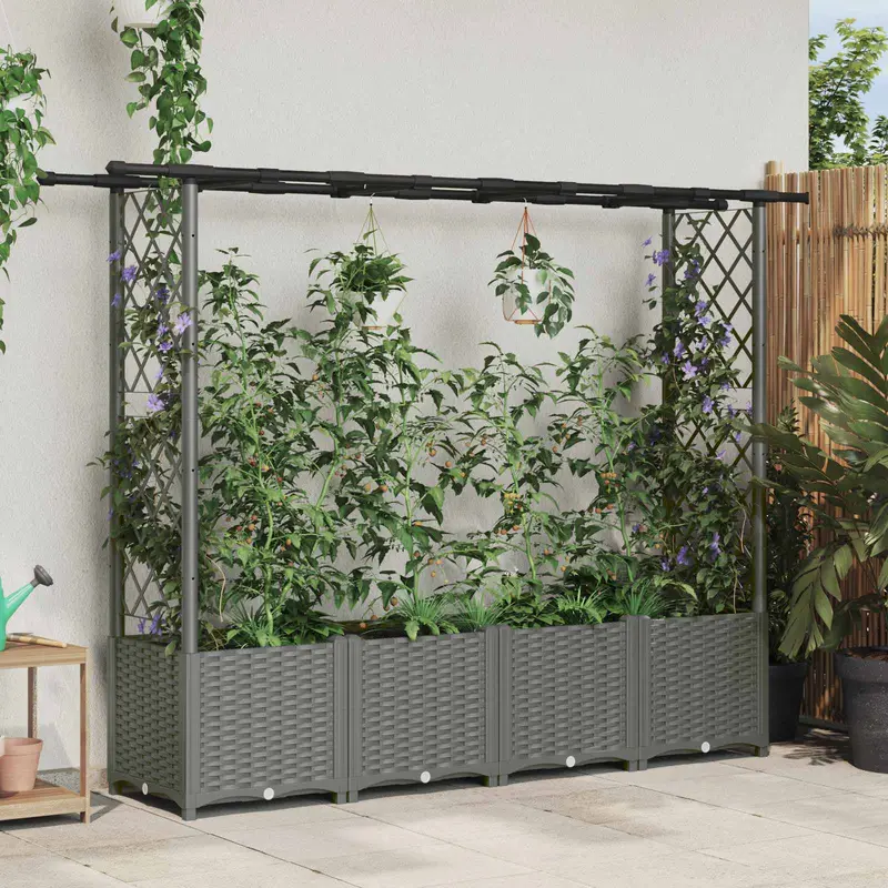 Vidaxl verhoogd bed met trellis en dak lichtgrijs 203 x 40 x 136 cm pp