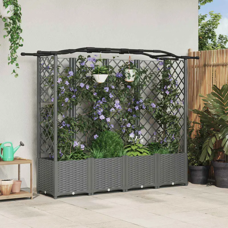 Vidaxl verhoogd bed met trellis en dak lichtgrijs 204 x 40 x 138 cm pp