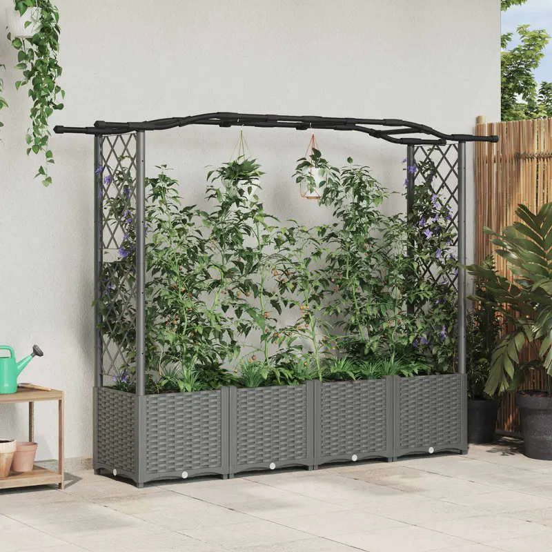 Vidaxl verhoogd bed met trellis en dak lichtgrijs 204 x 40 x 138 cm pp