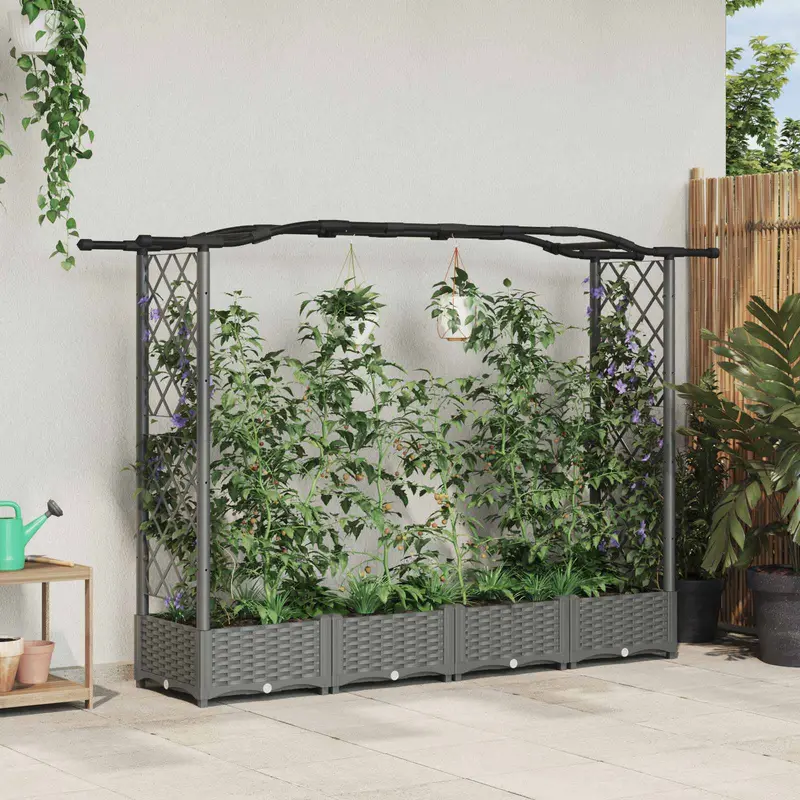 Vidaxl verhoogd bed met trellis en dak lichtgrijs 207 x 40 x 123 cm pp