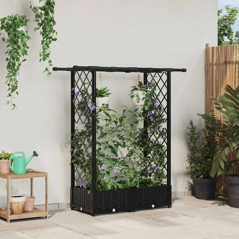 Vidaxl verhoogd bed met trellis en dak zwart 122,5 x 40 x 121 cm pp