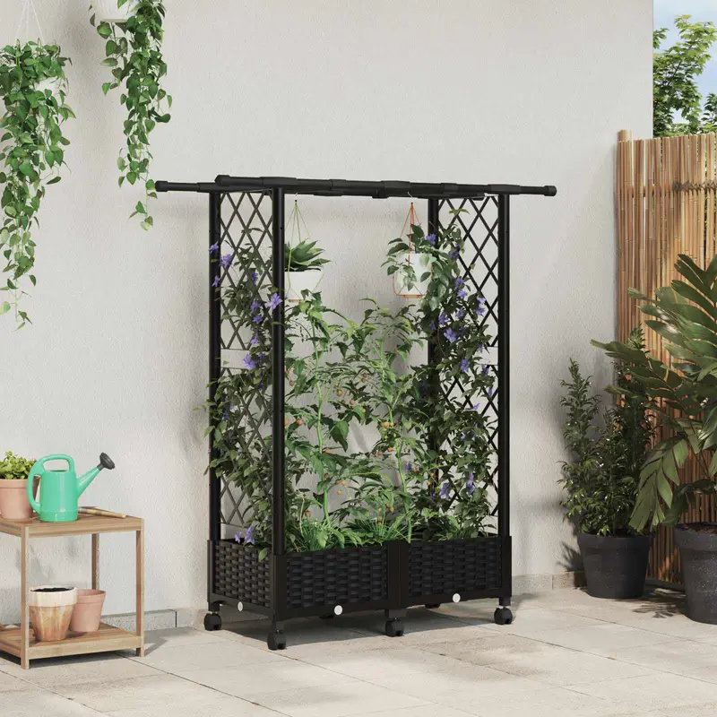 Vidaxl verhoogd bed met trellis en dak zwart 122,5 x 40 x 127 cm pp