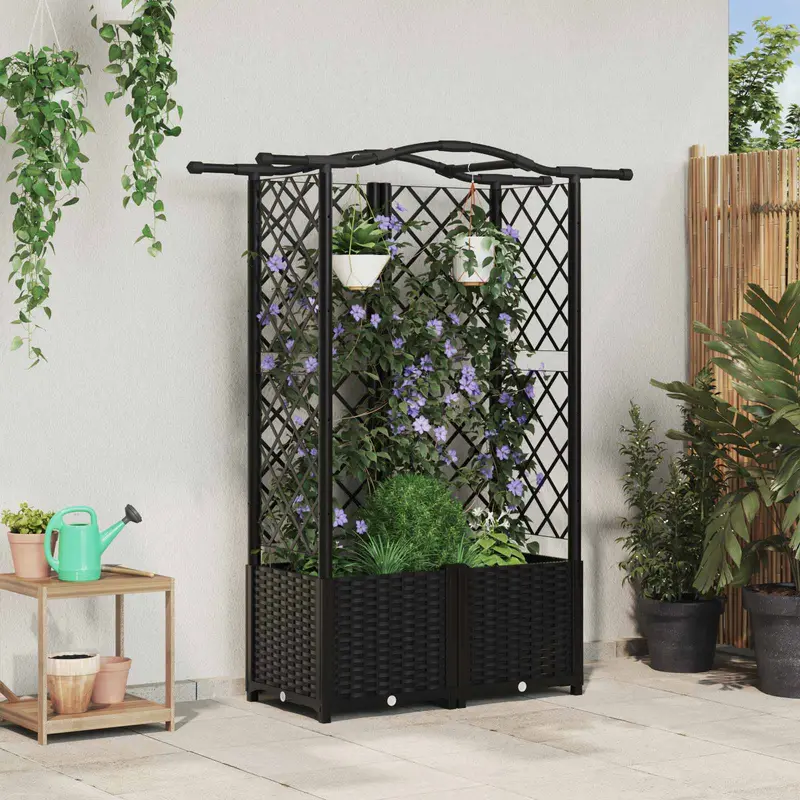 Vidaxl verhoogd bed met trellis en dak zwart 122 x 40 x 138 cm pp
