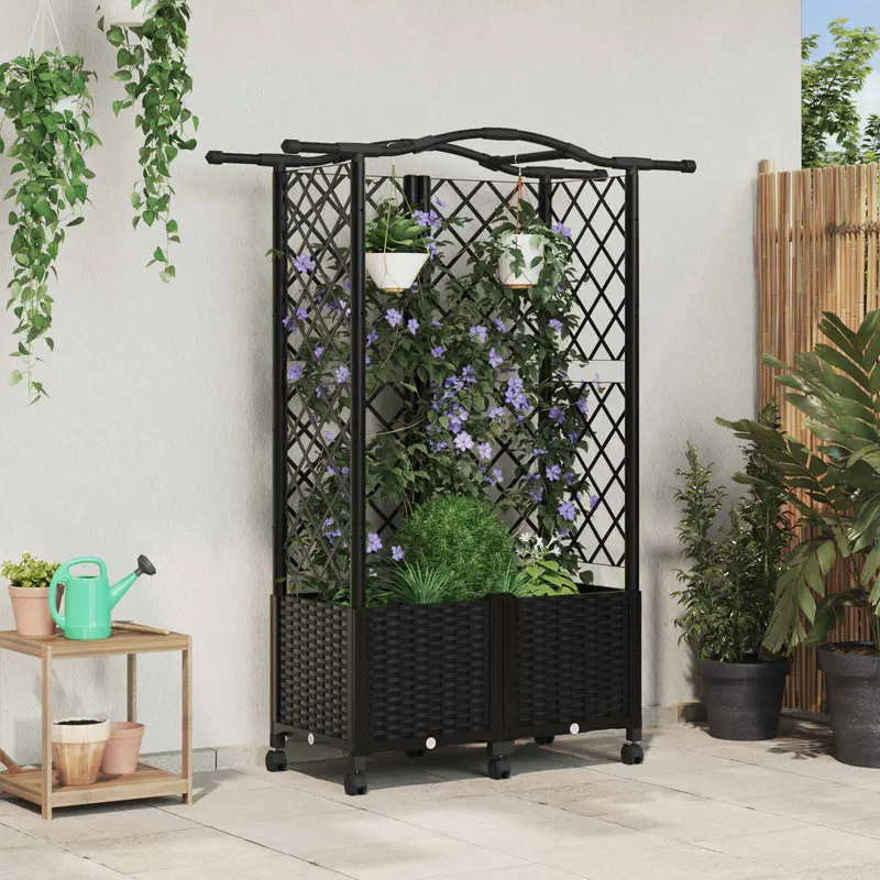 Vidaxl verhoogd bed met trellis en dak zwart 122 x 40 x 144 cm pp