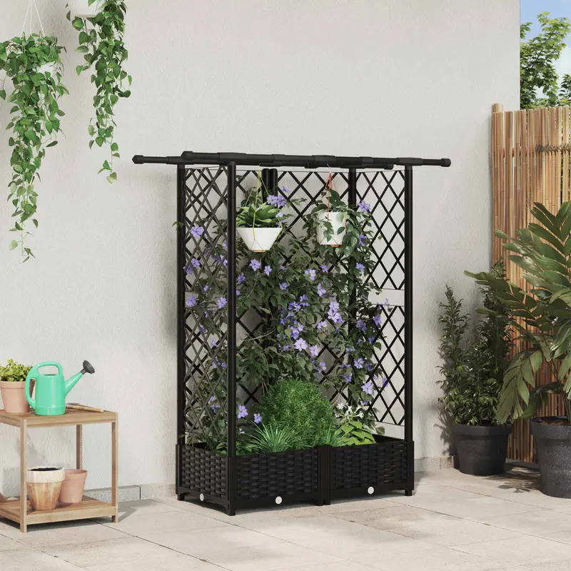Vidaxl verhoogd bed met trellis en dak zwart 124 x 40 x 121 cm pp