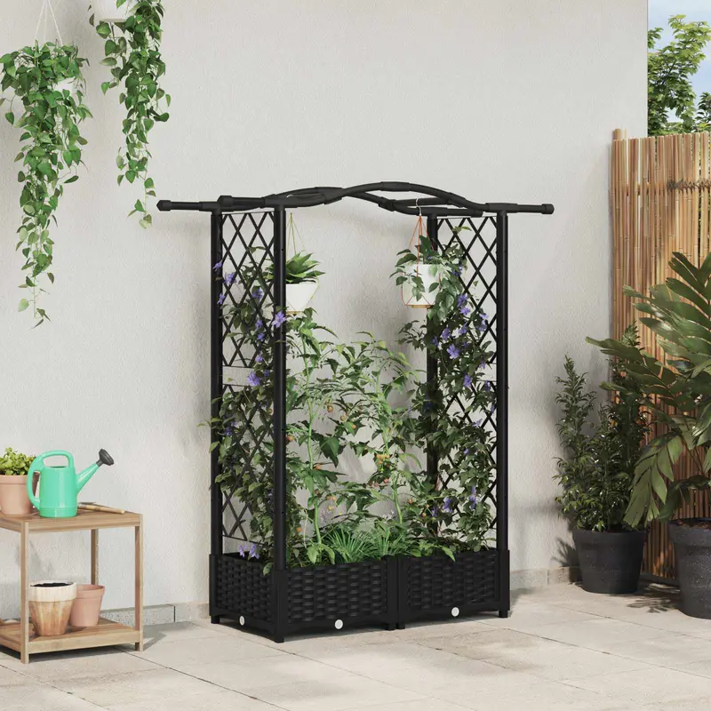 Vidaxl verhoogd bed met trellis en dak zwart 124 x 40 x 123 cm pp