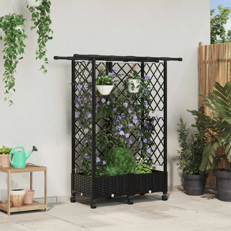 Vidaxl verhoogd bed met trellis en dak zwart 124 x 40 x 127 cm pp