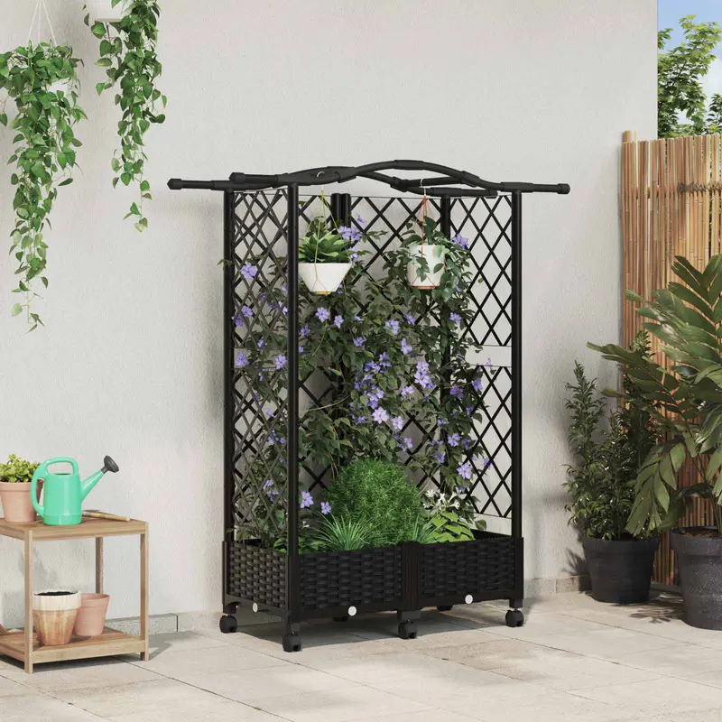 Vidaxl verhoogd bed met trellis en dak zwart 124 x 40 x 129 cm pp
