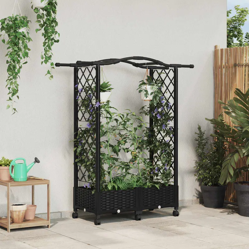 Vidaxl verhoogd bed met trellis en dak zwart 124 x 40 x 129 cm pp