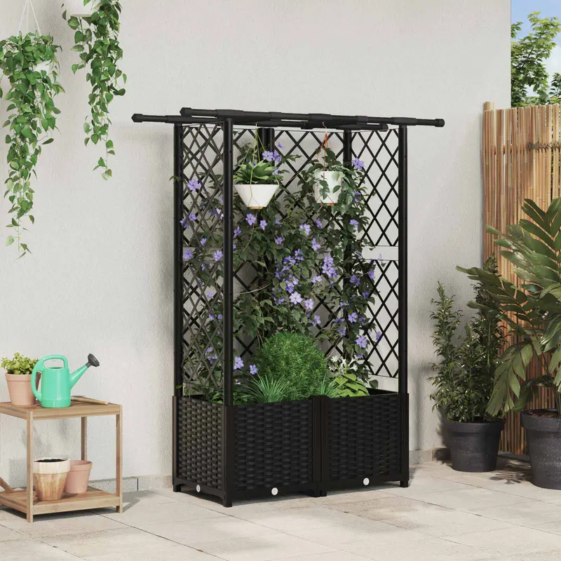 Vidaxl verhoogd bed met trellis en dak zwart 124 x 40 x 136 cm pp