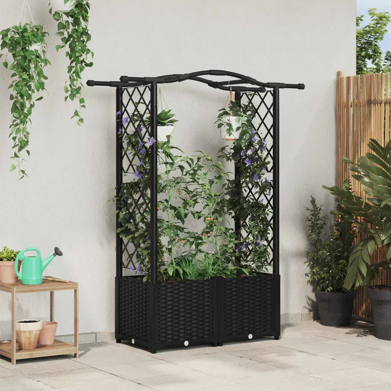 Vidaxl verhoogd bed met trellis en dak zwart 125 x 40 x 138 cm pp