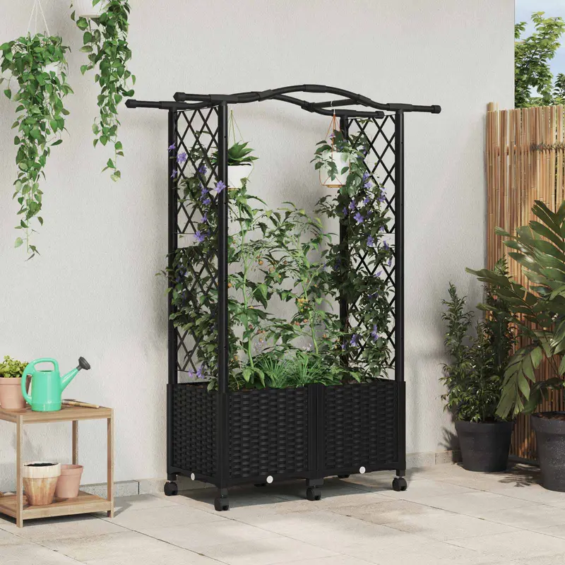Vidaxl verhoogd bed met trellis en dak zwart 125 x 40 x 144 cm pp