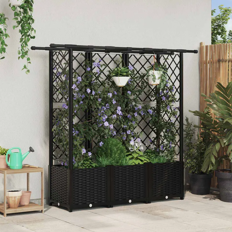 Vidaxl verhoogd bed met trellis en dak zwart 163,5 x 40 x 136 cm pp