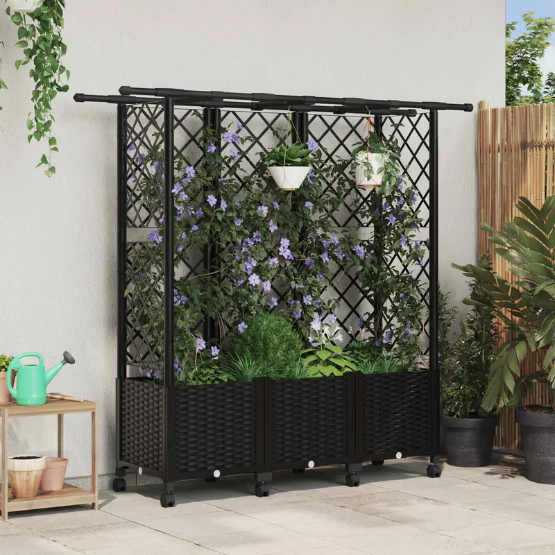 Vidaxl verhoogd bed met trellis en dak zwart 163,5 x 40 x 142 cm pp
