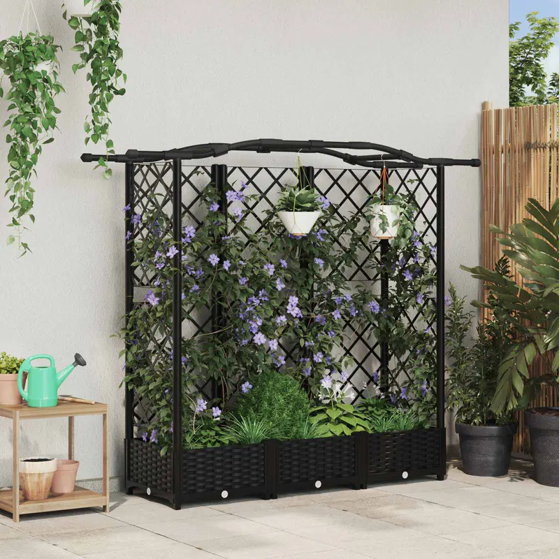 Vidaxl verhoogd bed met trellis en dak zwart 163 x 40 x 123 cm pp