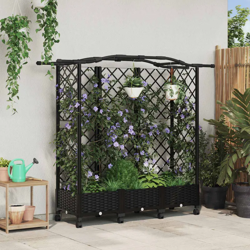 Vidaxl verhoogd bed met trellis en dak zwart 163 x 40 x 129 cm pp
