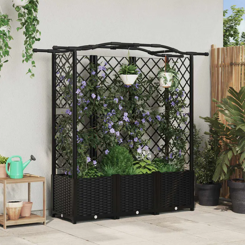 Vidaxl verhoogd bed met trellis en dak zwart 163 x 40 x 138 cm pp
