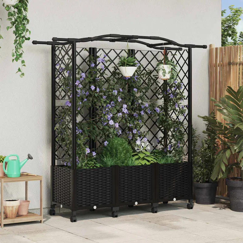 Vidaxl verhoogd bed met trellis en dak zwart 163 x 40 x 144 cm pp