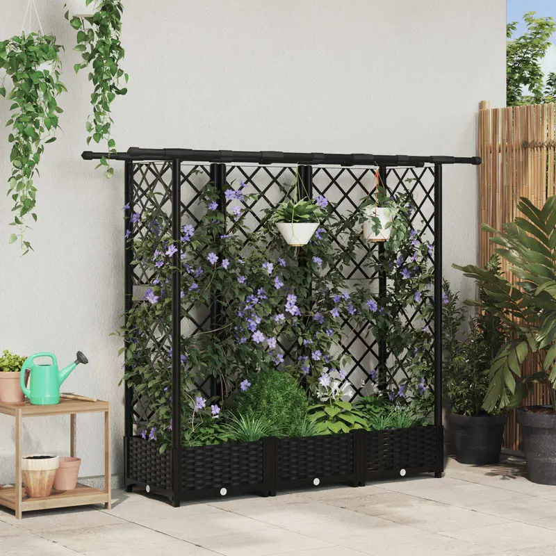 Vidaxl verhoogd bed met trellis en dak zwart 164 x 40 x 121 cm pp