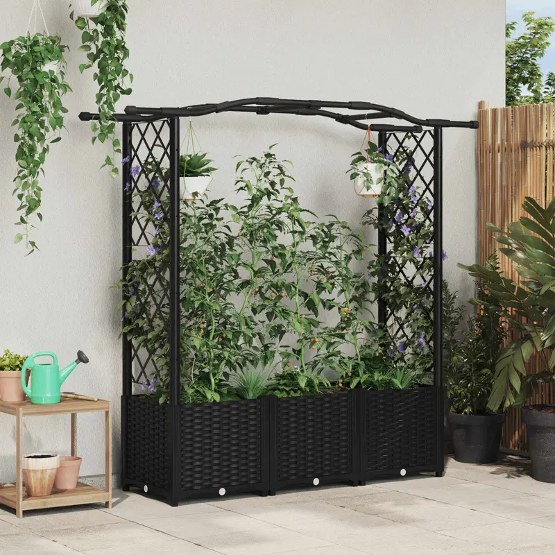 Vidaxl verhoogd bed met trellis en dak zwart 164 x 40 x 138 cm pp