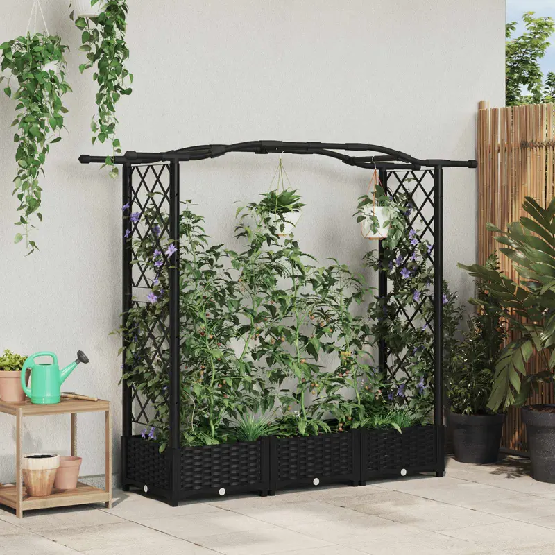 Vidaxl verhoogd bed met trellis en dak zwart 169 x 40 x 123 cm pp